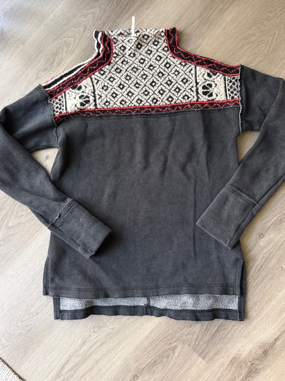 Free people snow bunny Black mock neck Sweater with Fair Isle Yoke size small